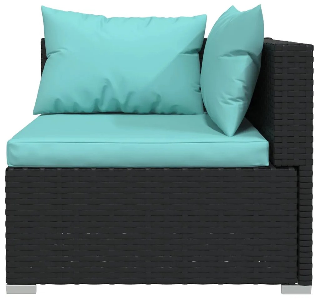 4 pcs conjunto lounge de jardim c/ almofadões vime PE preto