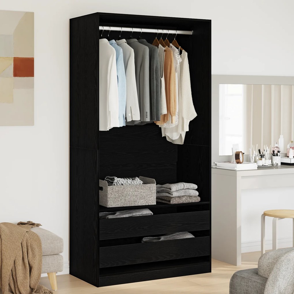 vidaXL Guarda-Roupa Preto de Carvalho - 100 x 50 x 200 cm - Feito de Madeira de Engenharia