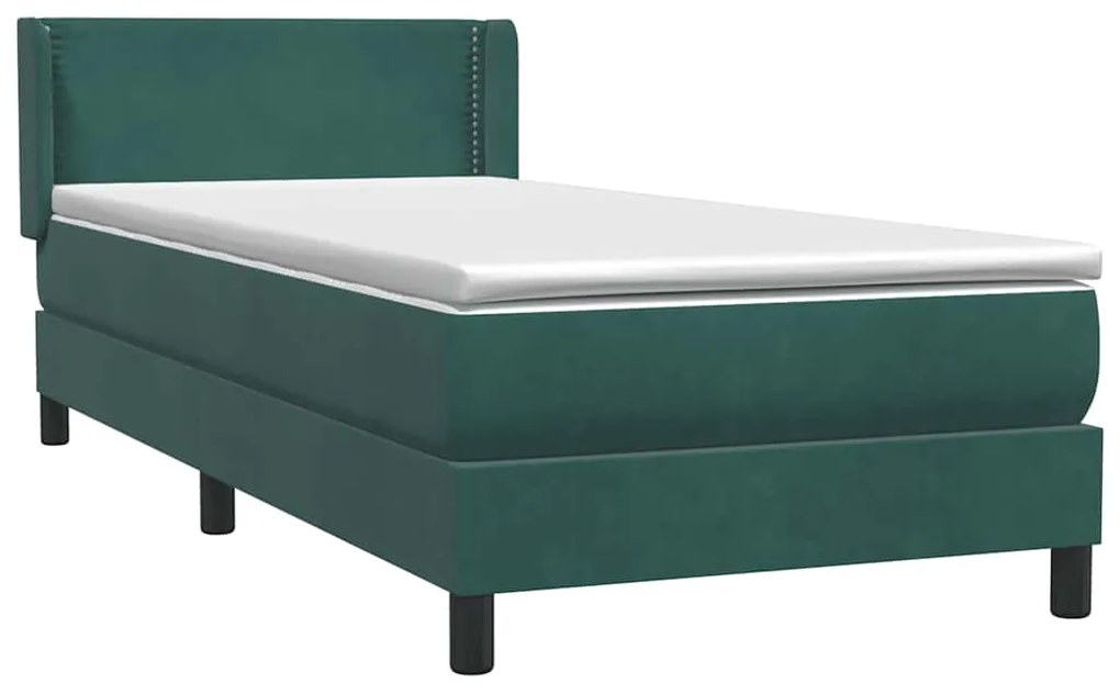 Cama com molas/colchão verde-escuro 80x220 cm veludo