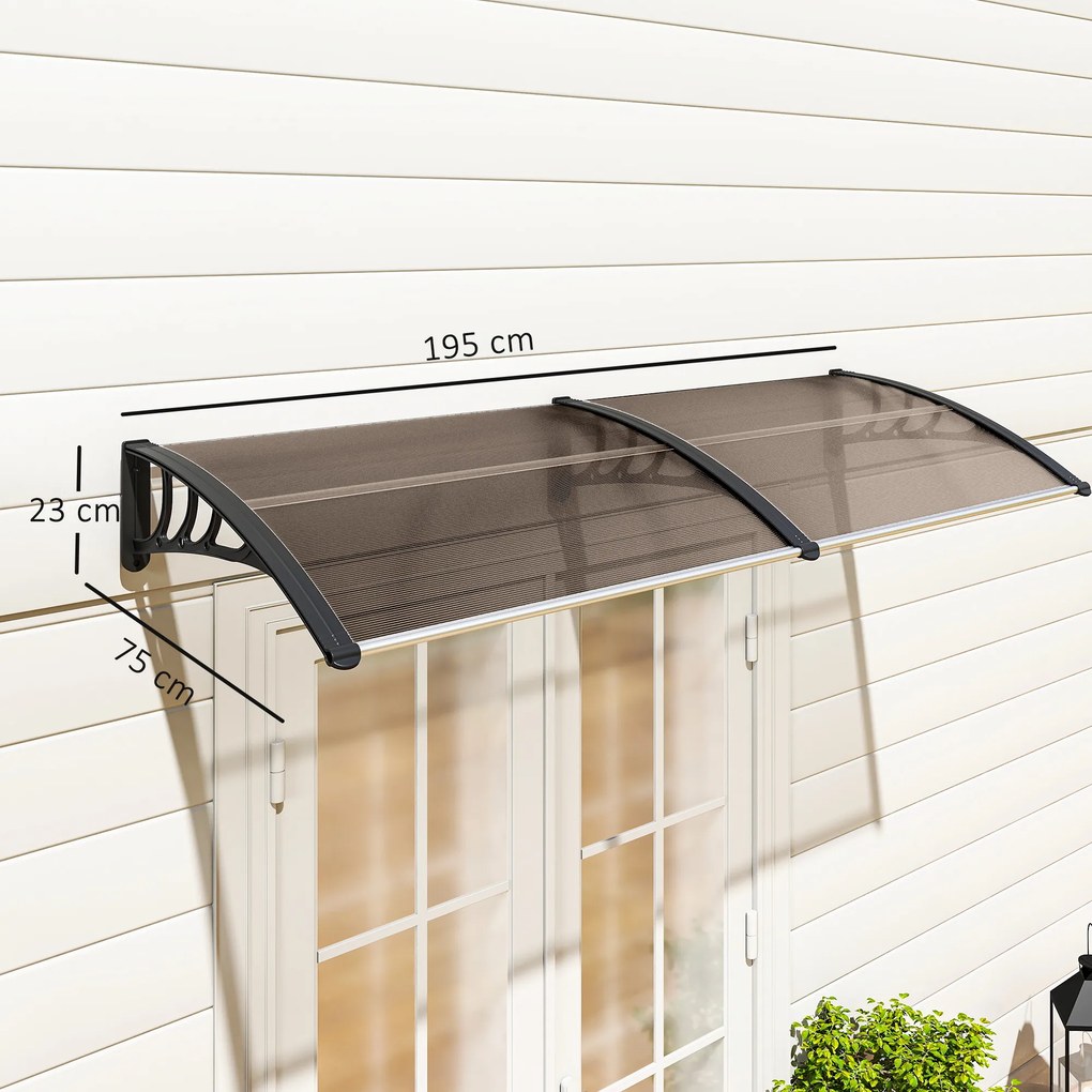 Marquise para Portas e Janelas 195x75 cm Marquise com Proteção para Sol e Chuva com Painéis de Policarbonato Castanho