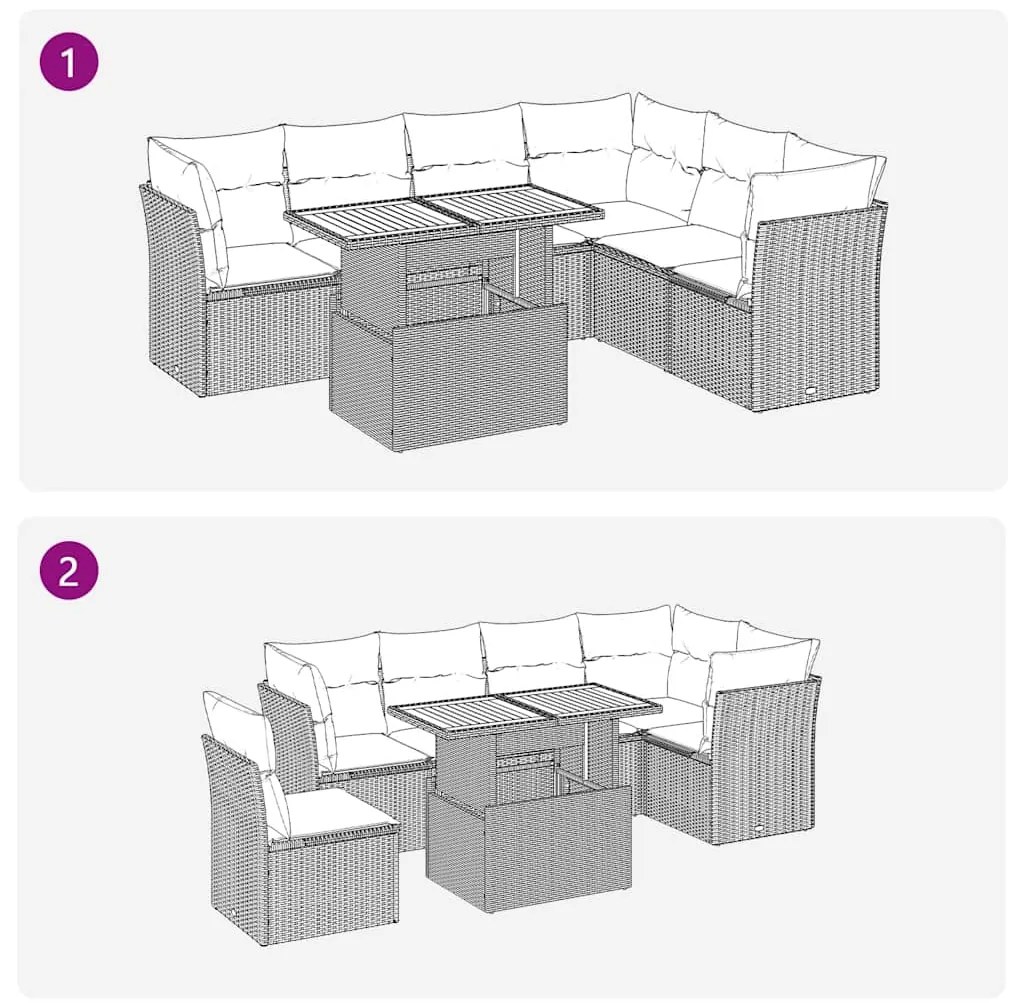 7 pcs conjunto sofás p/ jardim c/ almofadões vime PE cinzento