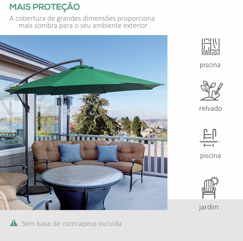 Chapéu de Sol de Jardim Inclinável Chapéu de Sol Excêntrico a Manivela