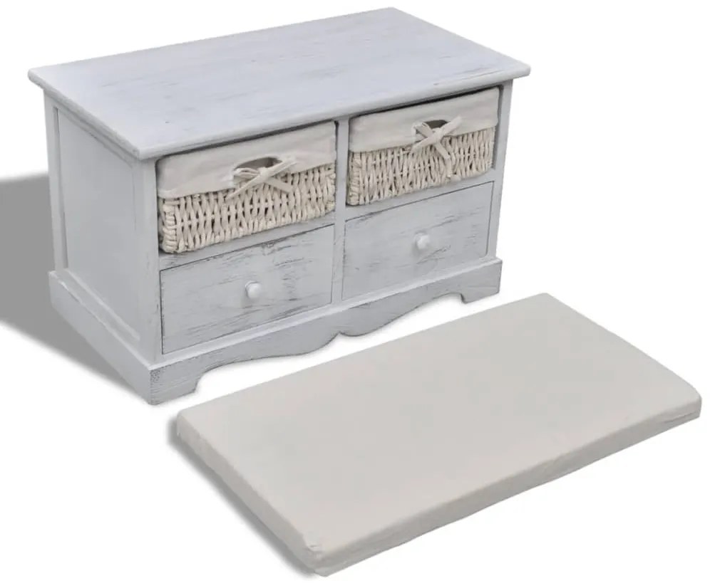 Banco de arrumação 62x33x42 cm madeira de paulownia branco