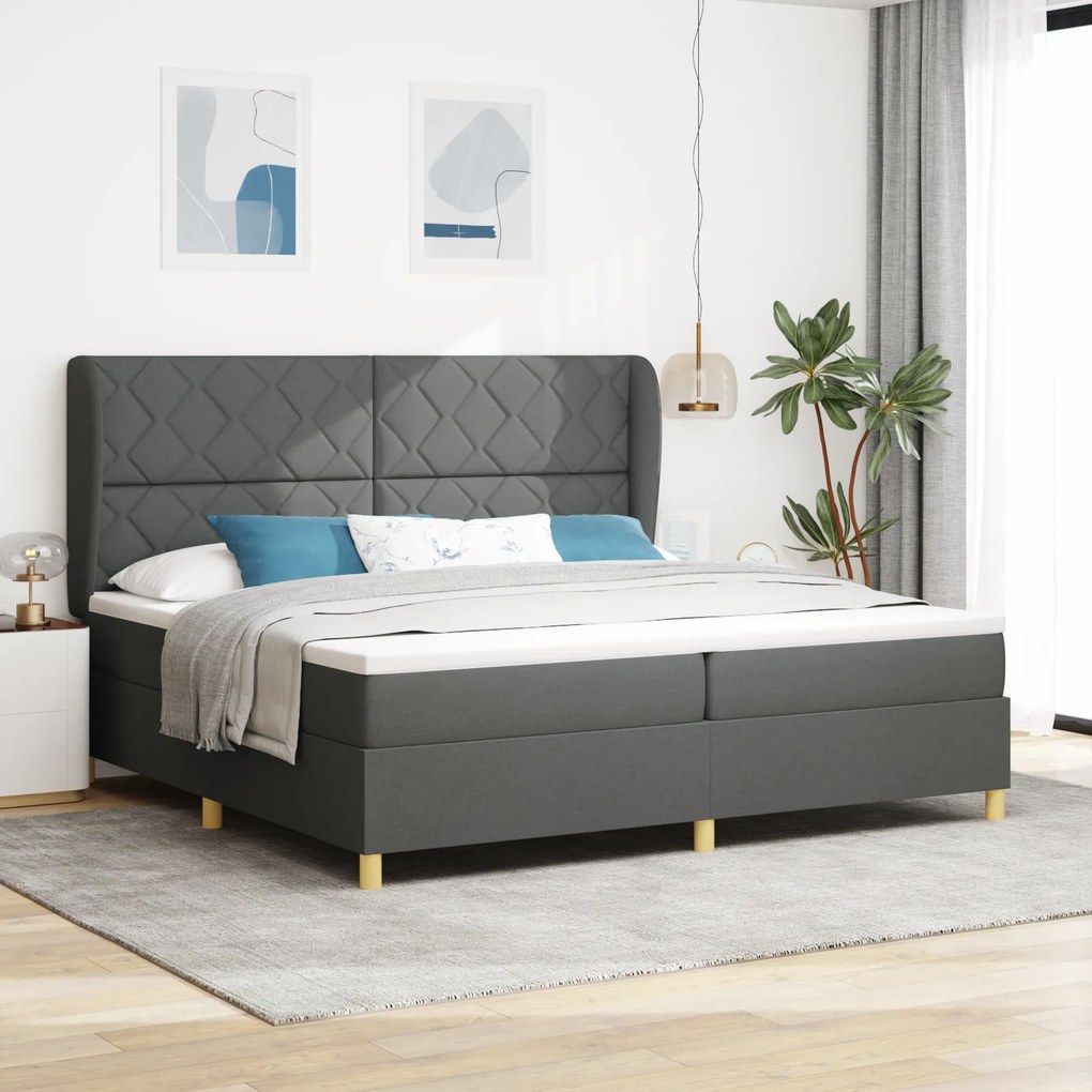 Cama Box Spring vidaXL com Colchão Cinza Escuro 200x200 cm Tecido