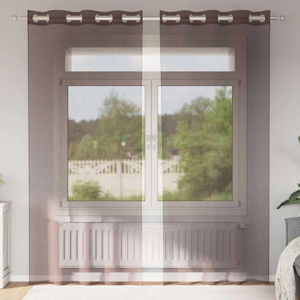 Cortinas de voile com ilhós 2 pcs castanho 140x245 cm