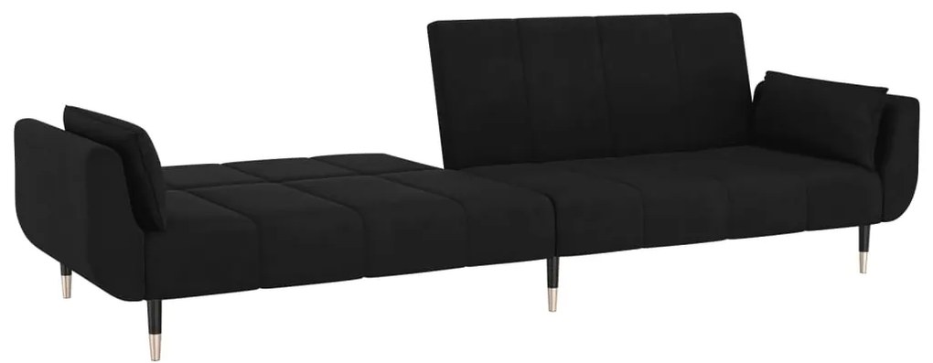 Sofá-cama 2 lugares com duas almofadas veludo preto