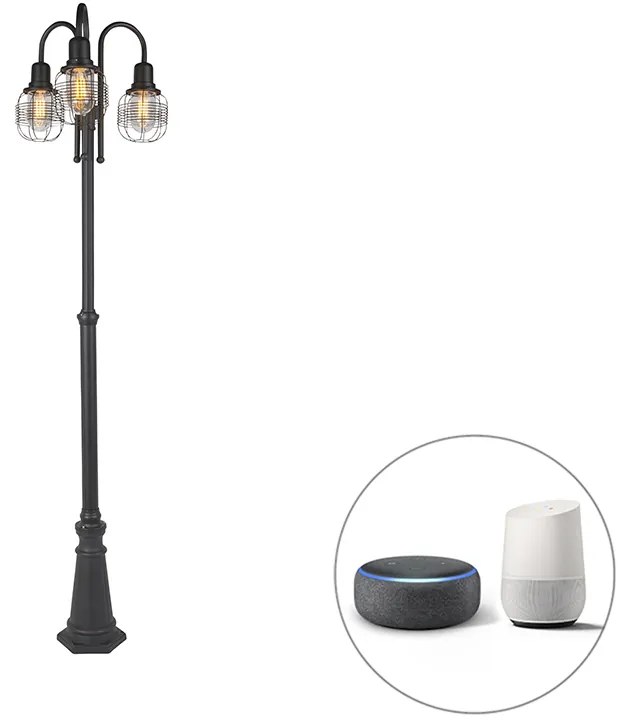 LED Candeeiro de exterior inteligente preto 3 luzes IP44 com Wi-Fi ST64 - Guardado Country / Rústico,Rústico