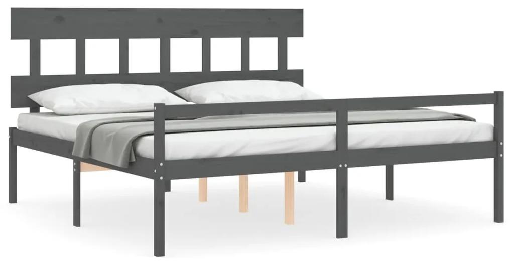 Estrutura cama Super King Size c/ cabeceira madeira cinzento