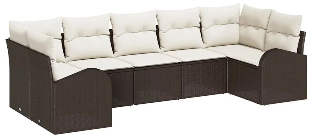 Conjunto de Sofá de Jardim de 7 Peças com Almofadas Castanho Poliratan