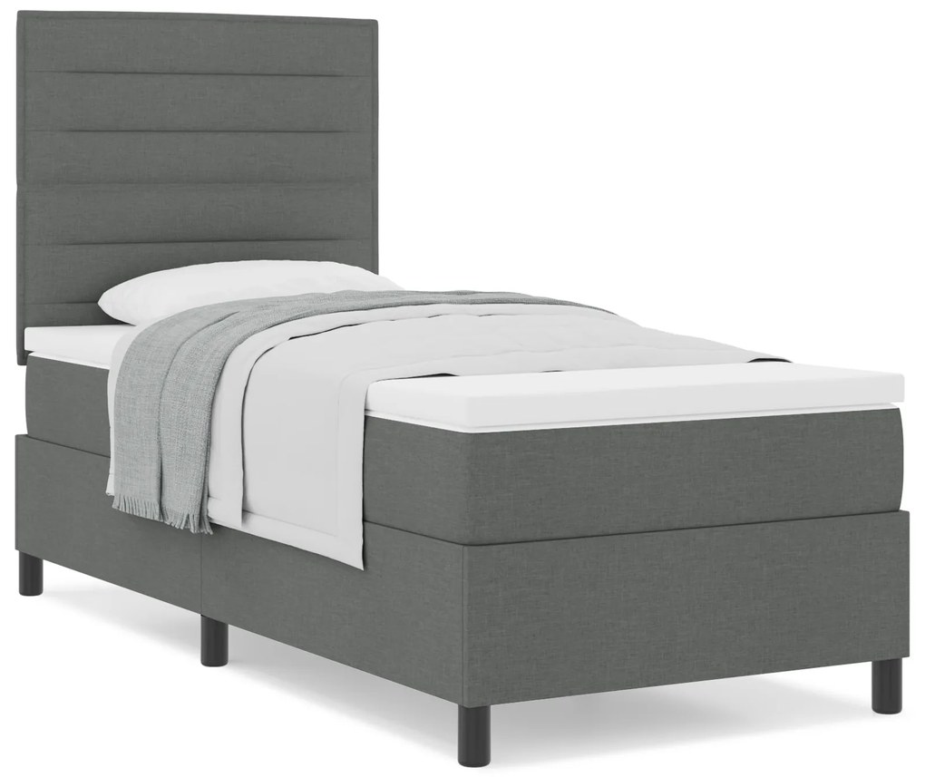 Cama Box com Colchão Cinza Escuro 100x200 cm Tecido