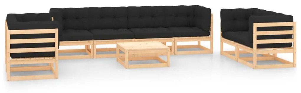 vidaXL 9 pcs conjunto lounge de jardim c/ almofadões pinho maciço