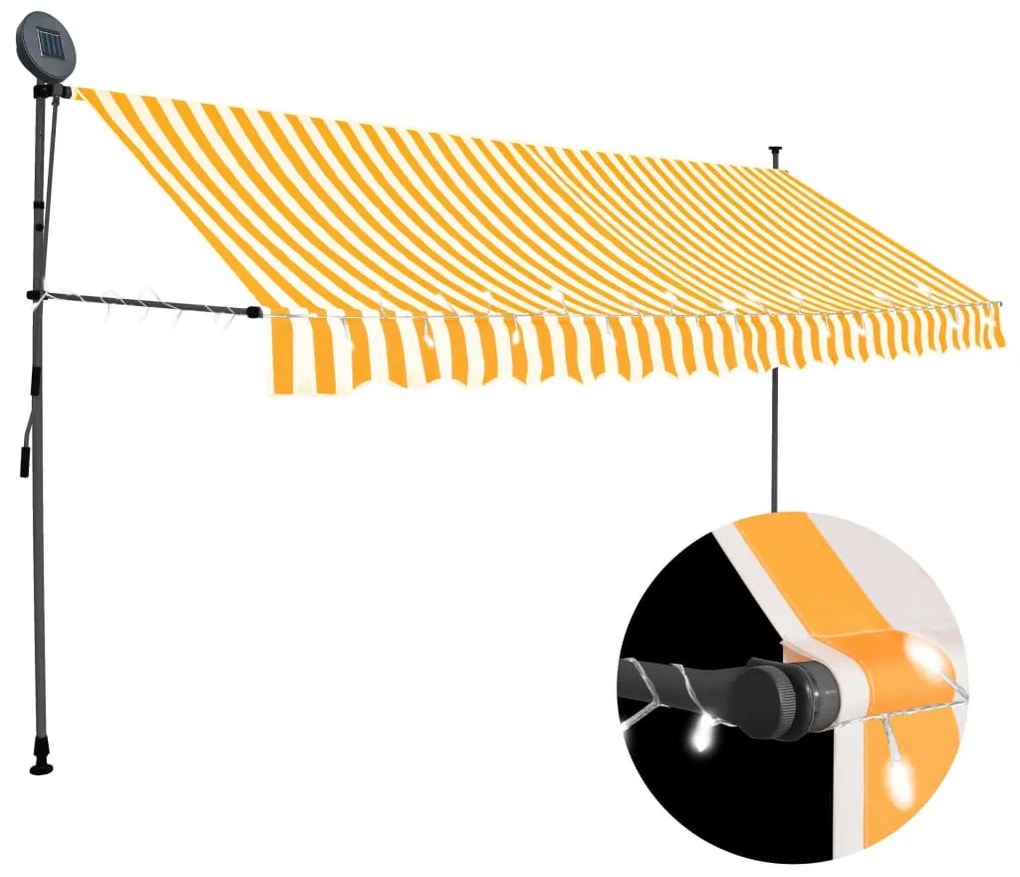 vidaXL Toldo retrátil manual com LED 350 cm branco e laranja