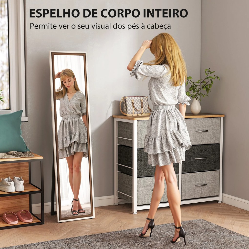 Espelho de Pé 157x37 cm Espelho Corpo Inteiro Grande com Moldura Bicolor para Utilizar Inclinado ou Suspenso Madeira