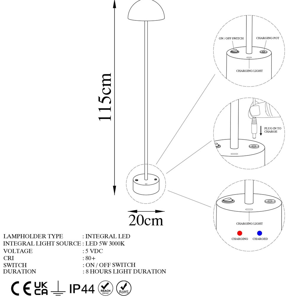 Candeeiro de Pé Sept – Cobre – Diâmetro 20 cm Altura 115 cm