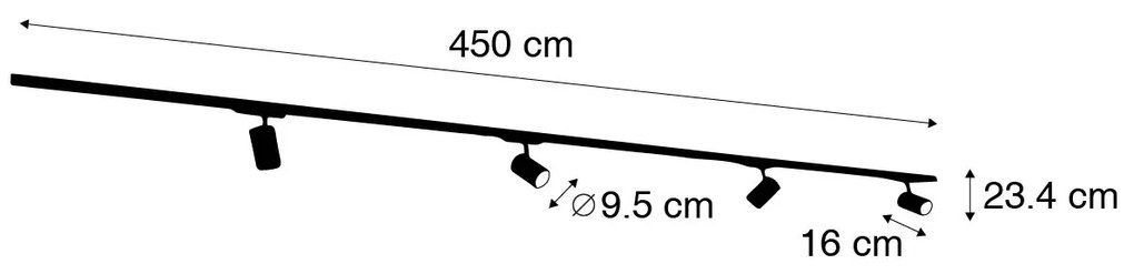 LED Sistema de calhas moderno trifásico branco com 4 focos 3000-4000K - Ruler 38 Moderno