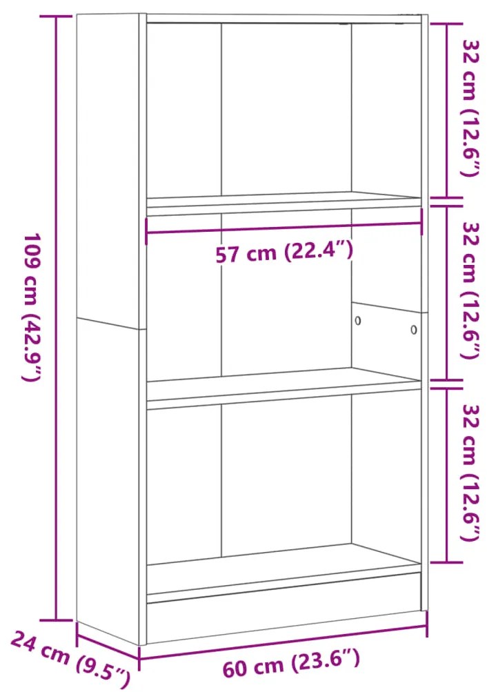 Estante 60x24x109 cm derivados de madeira cinzento cimento