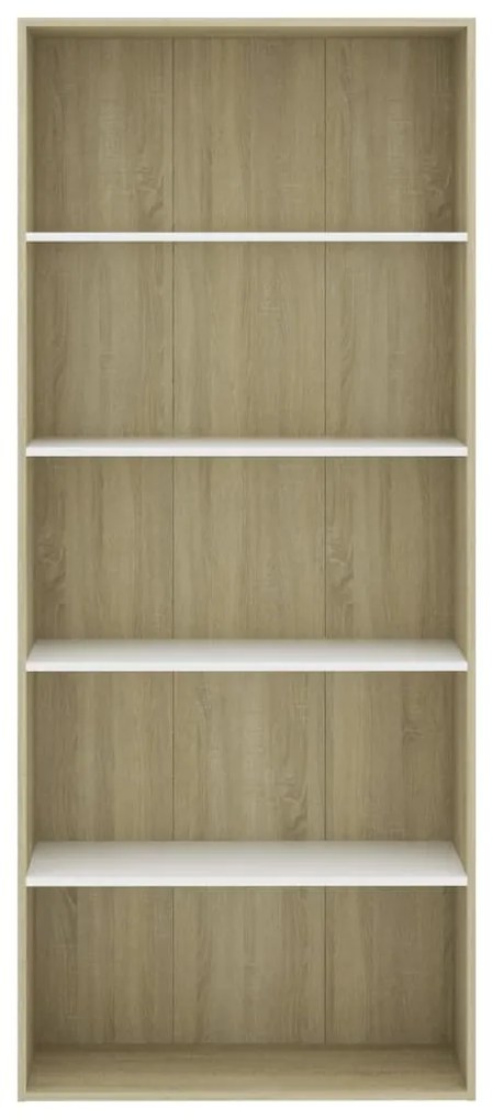 Estante 5 prateleiras 80x30x189cm contraplacado branco/carvalho