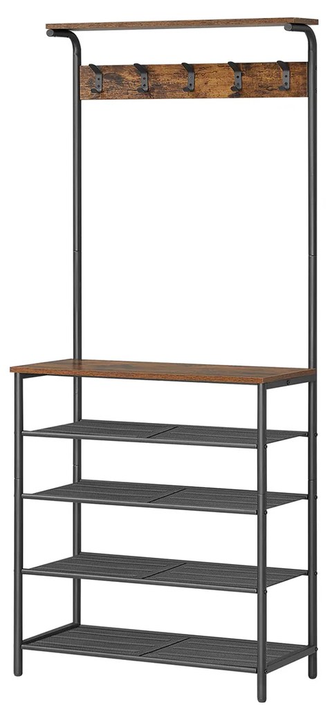 Pendurador de cabides industrial com prateleiras e ganchos. | VASAGLE | 68 x 32.2 x 182 cm | preto | HSR412B01.