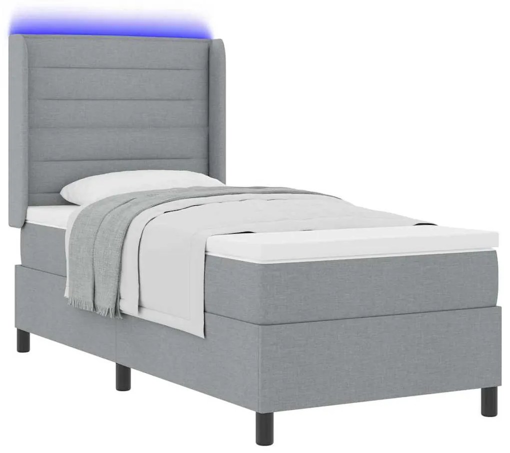 Cama Box com Colchão e Luz LED Cinza Claro 90x200 cm