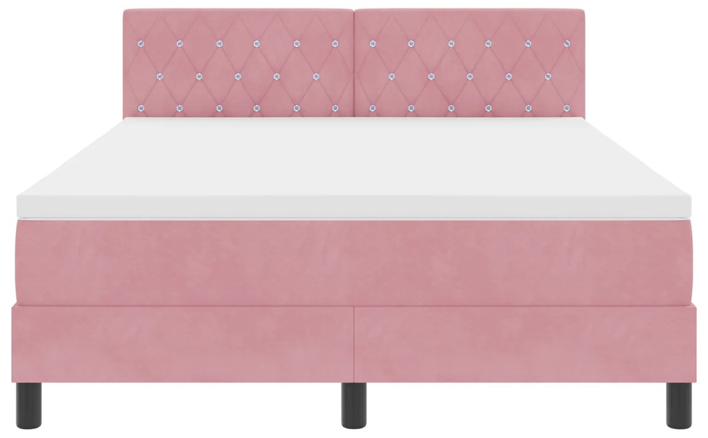 Cama Box Spring com Colchão Rosa 160x200 cm Veludo
