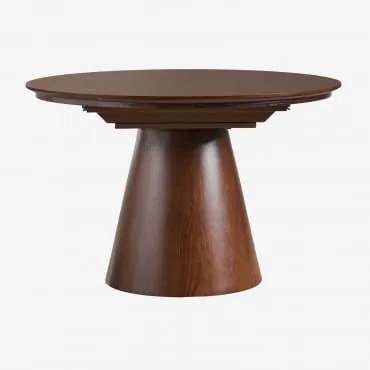 Mesa De Jantar Redonda 120-160x120 Cm Extensível Em Mdf E Folheado A Carvalho Montana Madeira Escura - Sklum