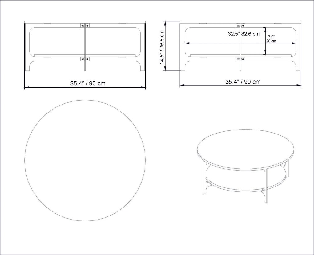 Mesa de Centro Versy – Dourado e Branco – 90x90x36,8 cm