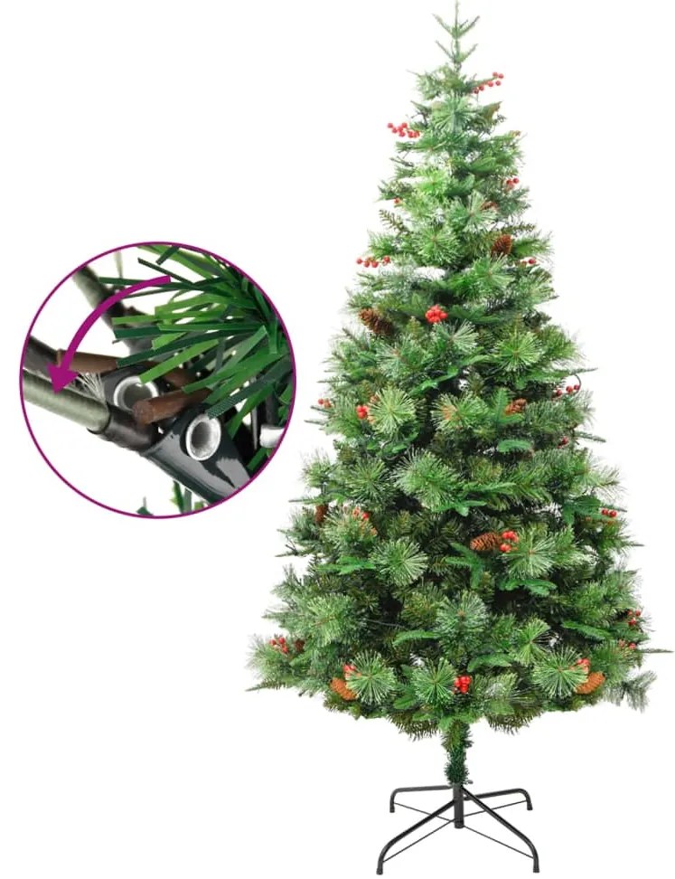 Árvore de Natal com pinhas pré-iluminada 225 cm PVC e PE verde