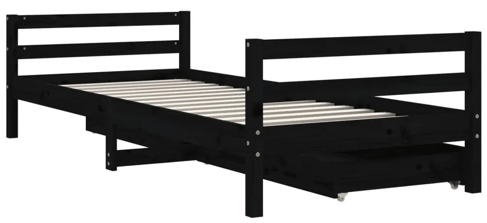 Estrutura cama infantil c/ gavetas 90x190 cm pinho maciço preto