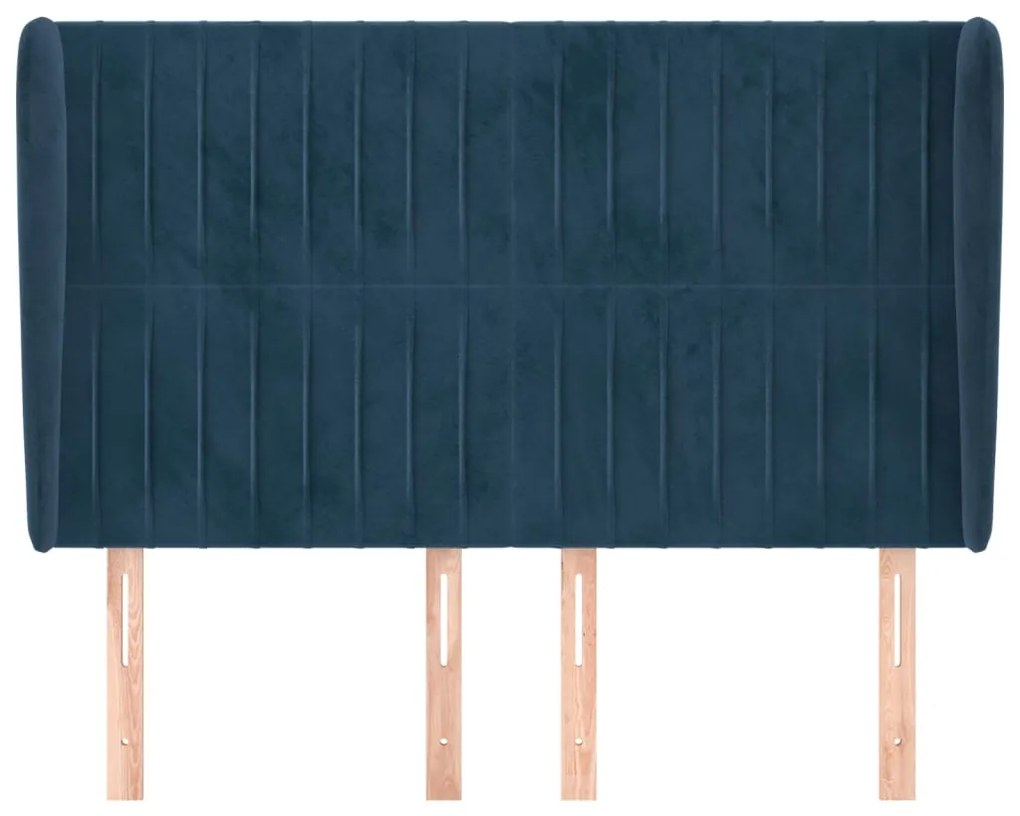 Cabeceira cama c/ abas veludo 147x23x118/128 cm azul-escuro
