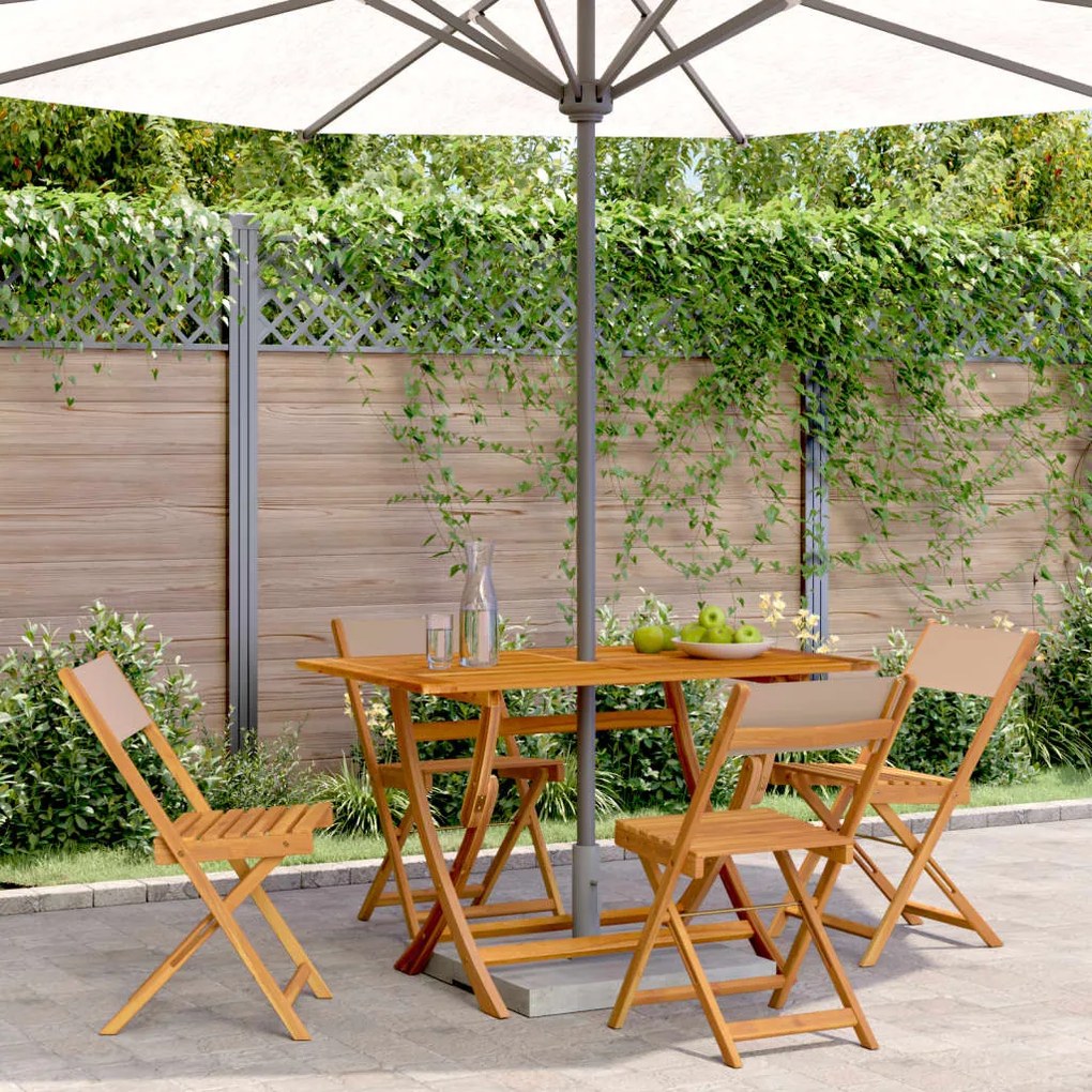 vidaXL Cadeiras jardim dobráveis 4pcs tecido/madeira cinza-acastanhado
