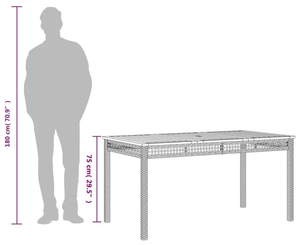 Mesa de jardim 140x80x75 cm vime PE e madeira de acácia bege