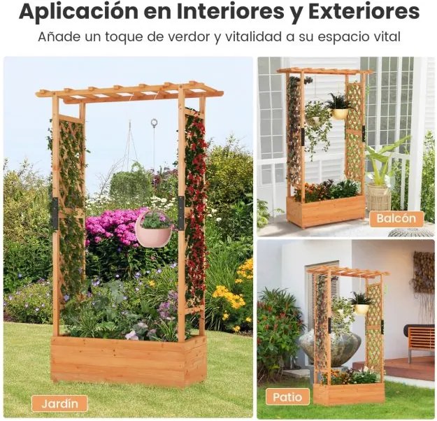 Floreira Jardim elevada de madeira com treliça em arco Floreira suspensa no teto Furo de drenagem 110 x 182 cm Laranja