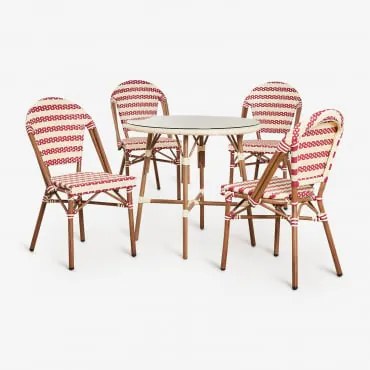 Conjunto De Mesa Redonda Ø80 Cm E 4 Cadeiras De Jantar Empilháveis Em Alumínio Brielle Bistro Vermelho Burdeos - Beige Creme - Sklum