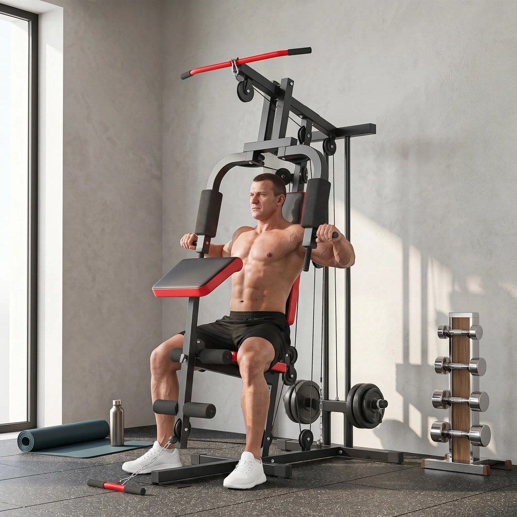 Máquina de Musculação com Polia Alta e Baixa (PESOS NÃO INCLUIDOS), Para Peito e Pernas, Compatível com Discos de 25 e 50 mm (Não Incluídos)