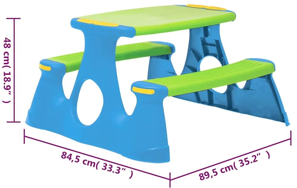 Banco e Mesa de piquenique para crianças 89,5x84,5x48 cm polipropileno