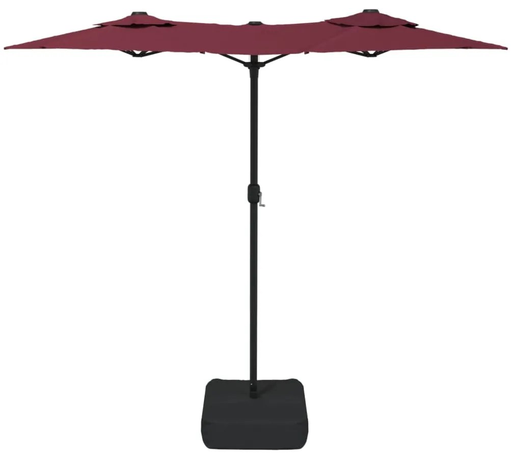 Guarda-sol de jardim c/ cabeça dupla/luzes LED 316x145 cm bordô