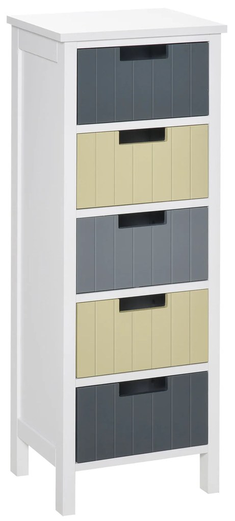 HOMCOM Cómoda de Madeira com 5 Gavetas Cómoda Auxiliar de Armazenamento com Pés Elevados Estilo Moderno 35x28x90,5cm Multicor | Aosom Portugal