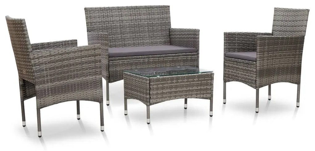 45812 vidaXL 4 pcs conjunto lounge de jardim c/ almofadões vime PE cinzento