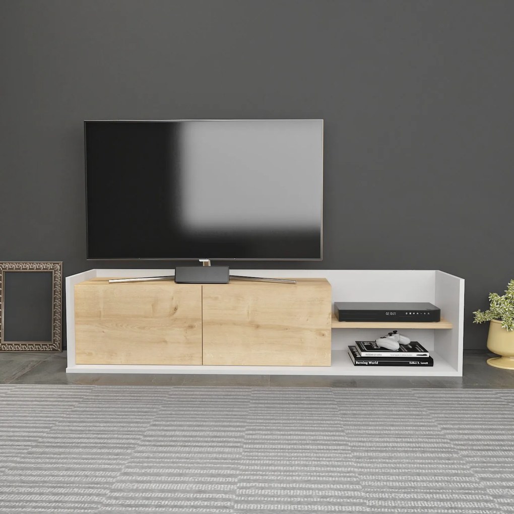 Móvel TV Krog – Branco Carvalho – 160x35x36,8 cm
