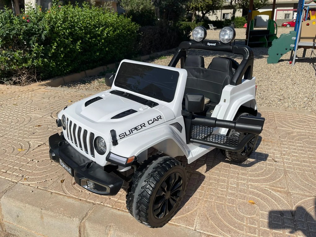 Carro Eletrico Infantil JEEP RUBICON STYLE 12V, App para Telemóvel e Comando, 1 Lugar Branco