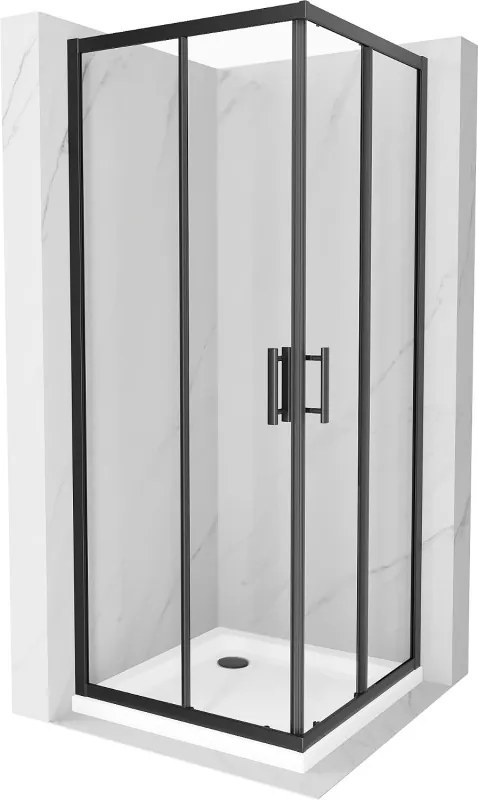Mexen Rio cabine de duche quadrada 70 x 70 cm, transparente, preta + base Flat, branca - 860-070-070-70-00-4010B