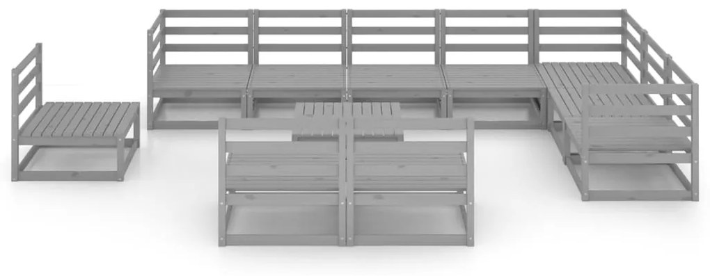 11 pcs conjunto lounge de jardim pinho sólido cinzento