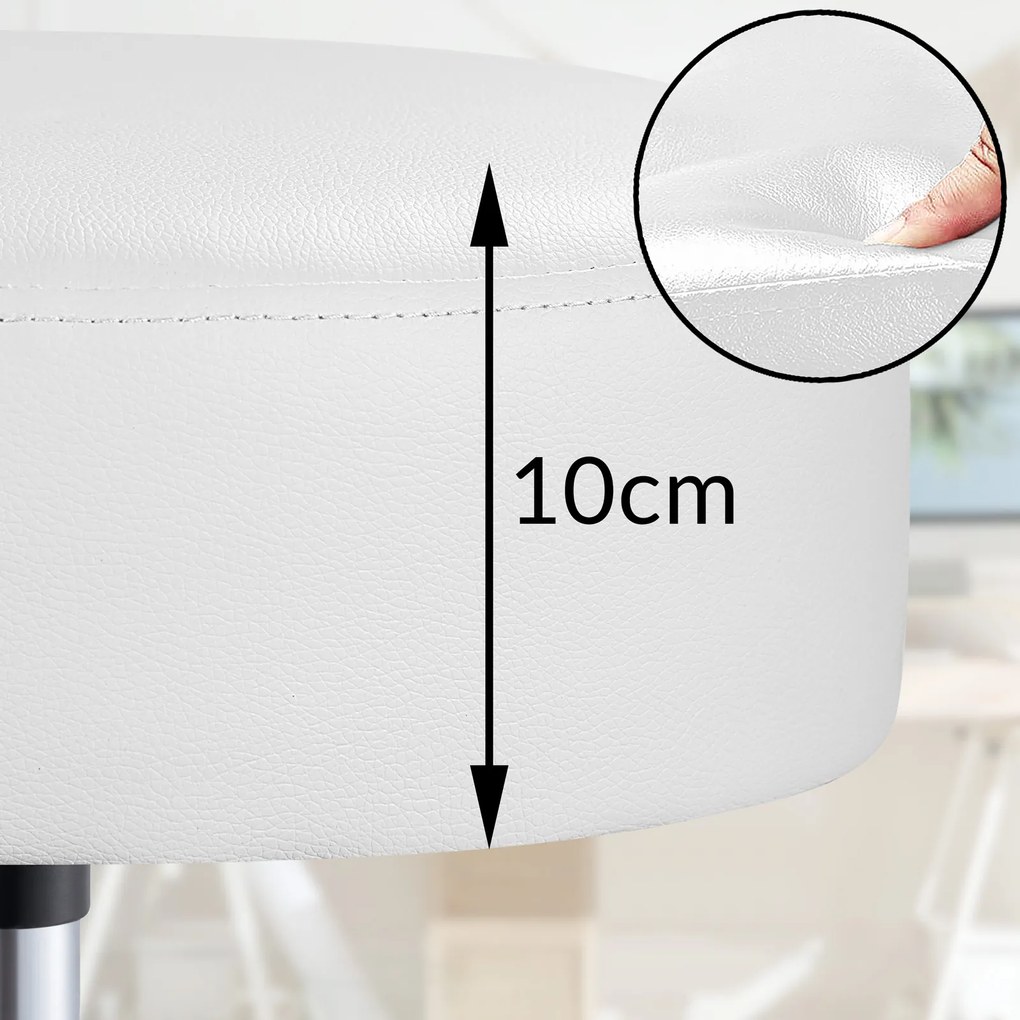 Banco giratória em 360° com rodas em couro sintético Ø35 x 50 x 51-65 cm Branco