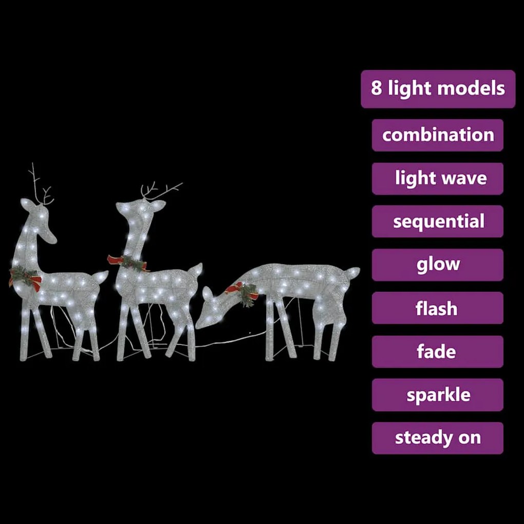 Família de renas de Natal 270x7x90 malha branco prateado