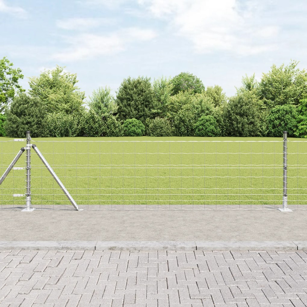 vidaXL Cerca Euro com 13 Postes Flangeados 0.4x25 m Aço Galvanizado