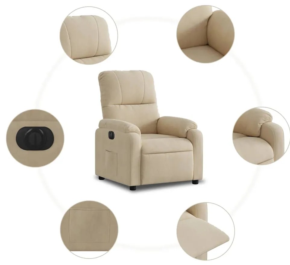 Poltrona reclinável elétrica tecido de microfibra cor creme