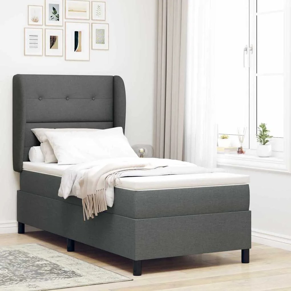 vidaXL Cama Box com Colchão Cinza Escuro 90x200 cm