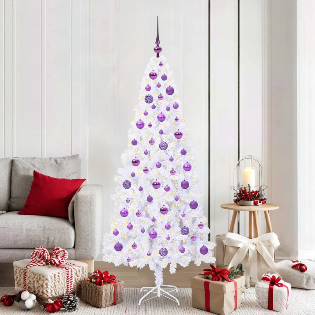 vidaXL Árvore de Natal Artificial com 300 LEDs Branco 180 cm PVC e Aço