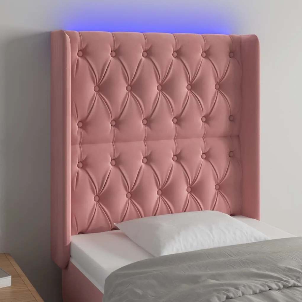 Cabeceira de cama c/ luzes LED veludo 83x16x118/128 cm rosa