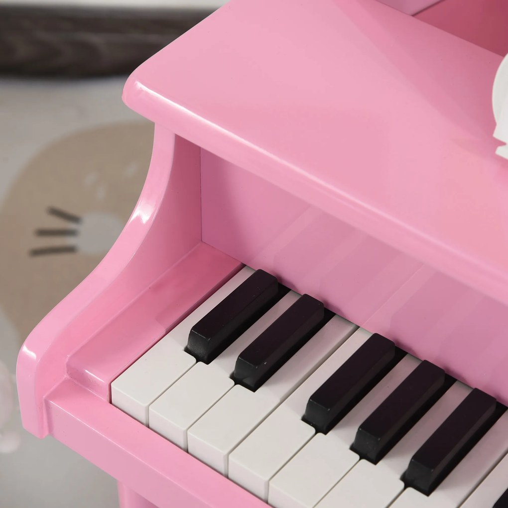 HOMCOM Piano de Cauda Infantil com 30 Teclas Banco Suporte de Partituras Piano para Crianças de MDF Instrumento Musical Educativo 52x50x49cm Rosa